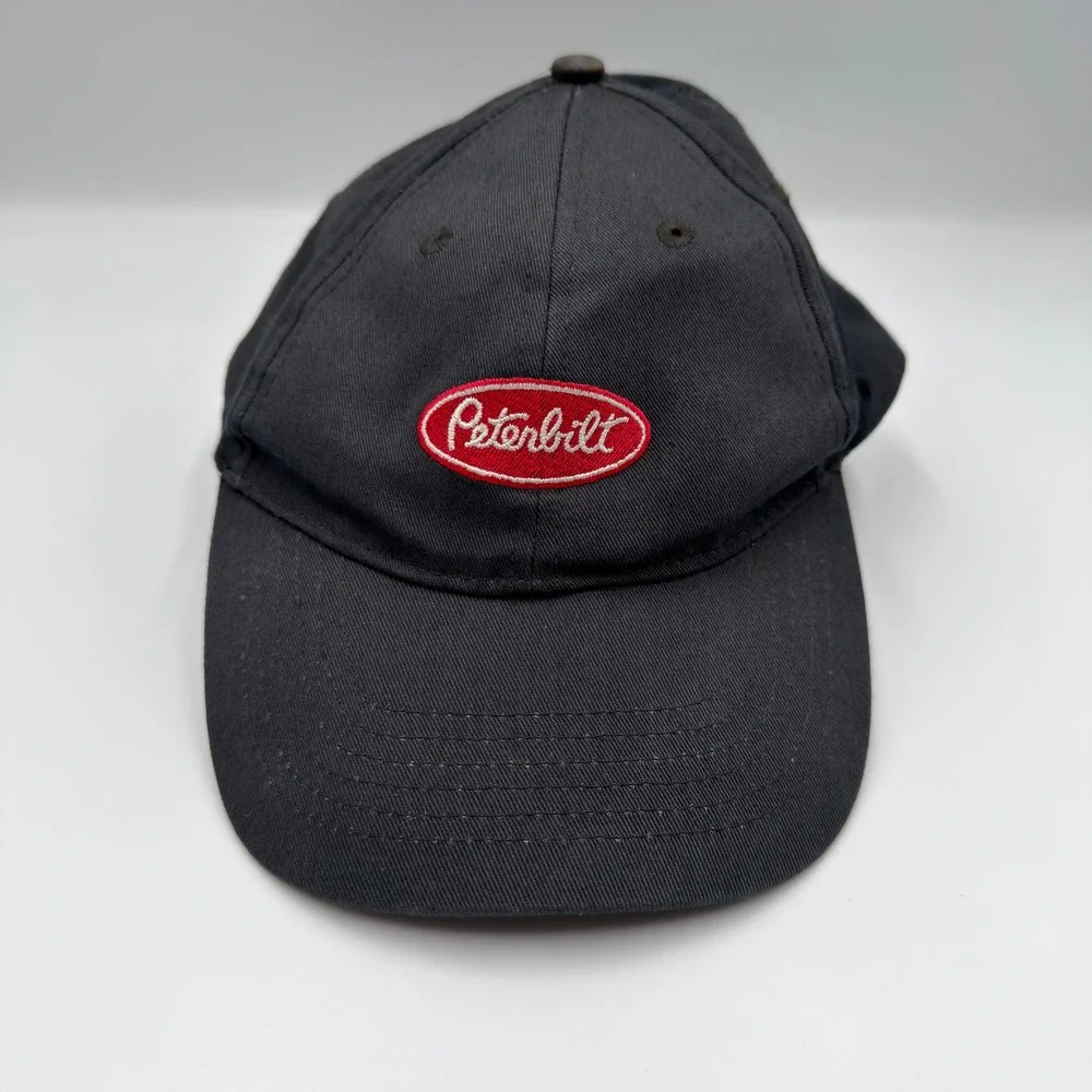 Youth Peterbilt Baseball Hat Black Red Oval Logo Trucker Cap Adjustable Strap